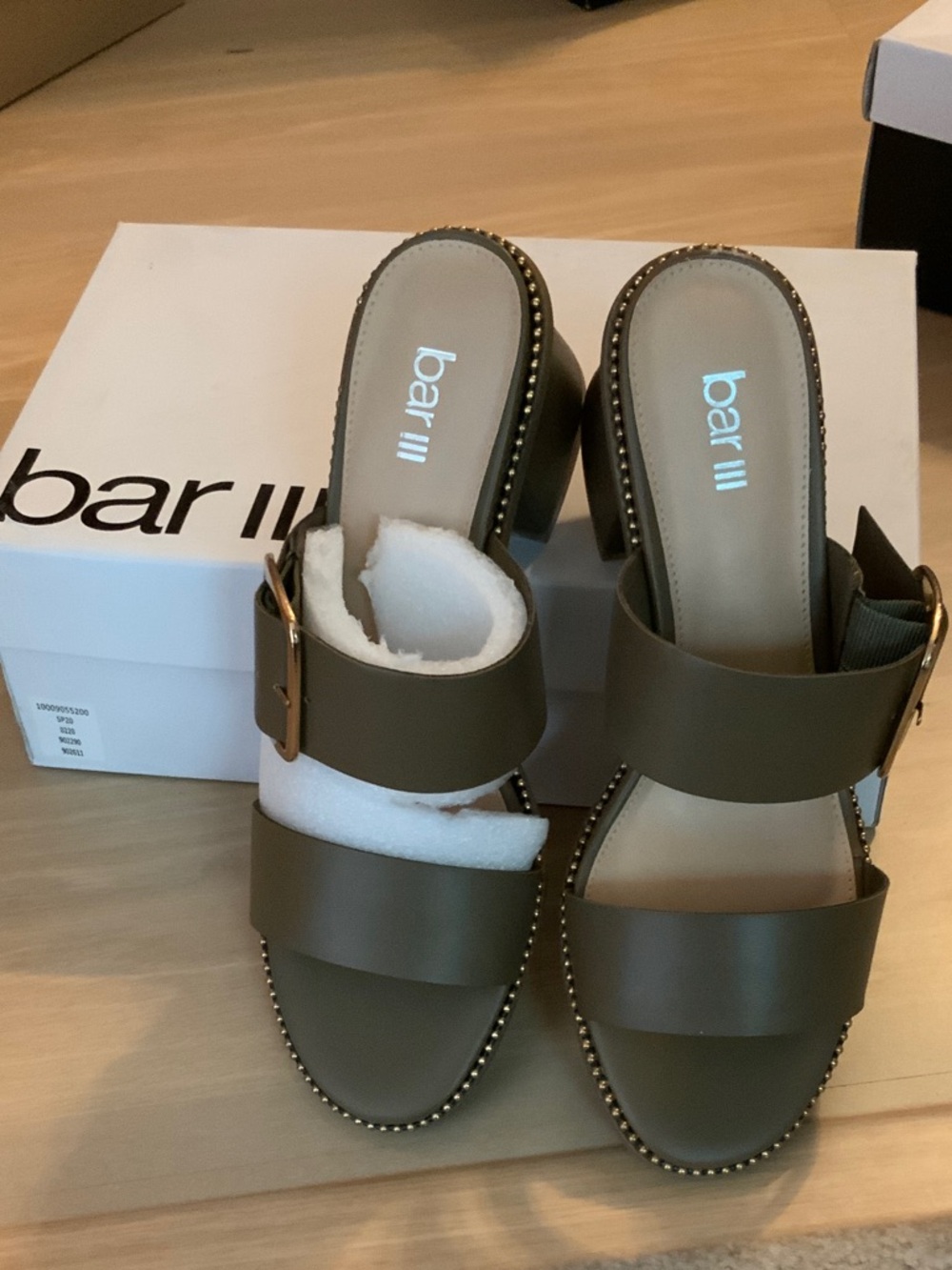 Bar III Olive Green Stud-Trim Buckle Slide Mules